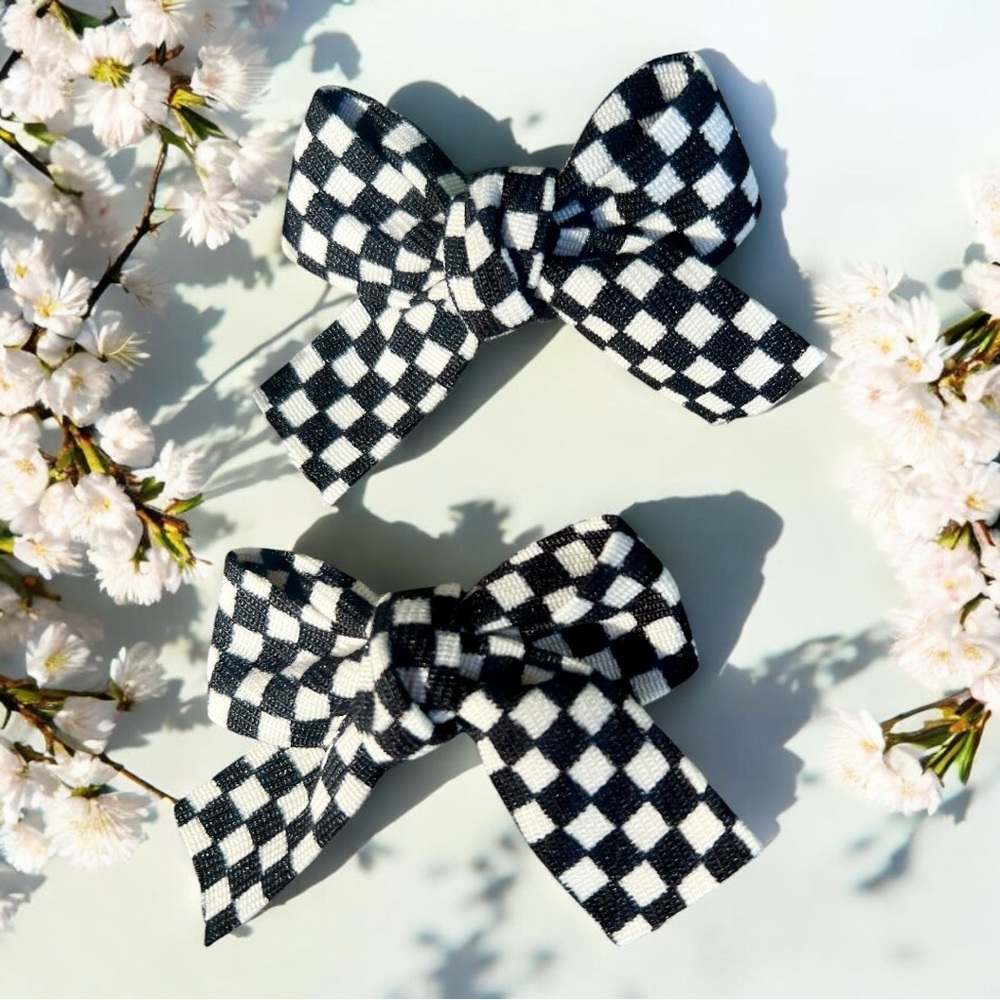 Checkered Hair Bow Set Handmade NWT